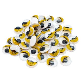 100 Wackelaugen 10mm mit Wimpern Gelb Selbstklebend